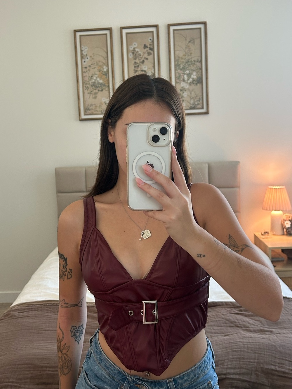 Urban Outfitters Burgundy Faux-Leather Corset Tank